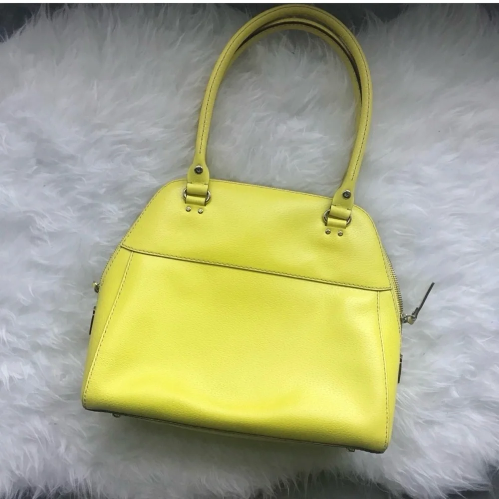 Kate Spade NEW YORK Zipper Pockets Leather Yellow Green Shoulder Hand Bag Purse
